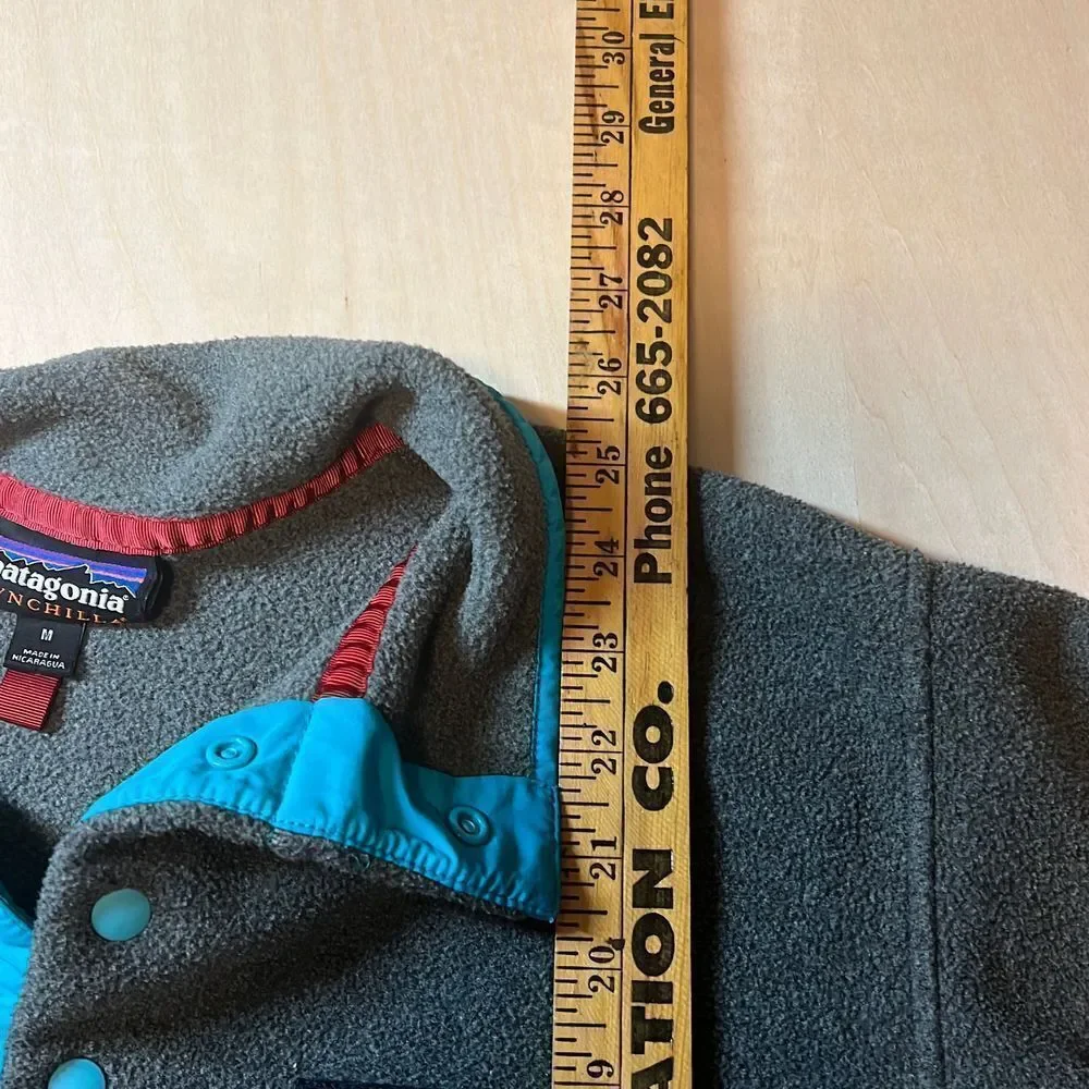 Y2K PATAGONIA synchlla Snap-T Fleece Jacket women's Sz M Gray and Teal cuffs and